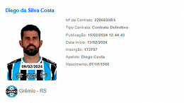 Diego Costa sai no BID e está apto a estrear pelo Grêmio